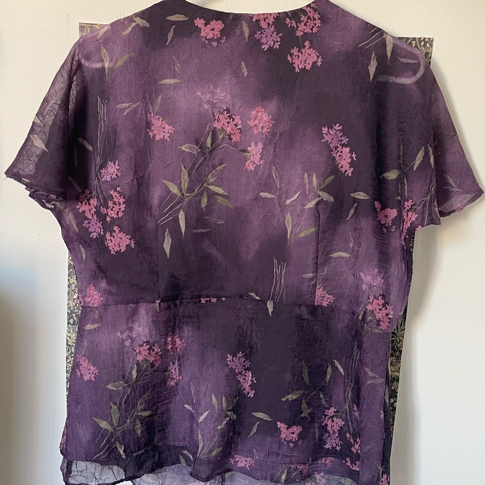 Vintage 90s Y2K Karin Stevens Sheer Purple Floral Blouse | Fairycore Top | Size - Picture 4 of 4